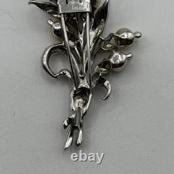 Trifari Alfred Philippe Pave Enamel Leaves Pear Flowers Floral Spray Clip READ