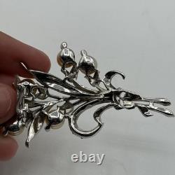 Trifari Alfred Philippe Pave Enamel Leaves Pear Flowers Floral Spray Clip READ
