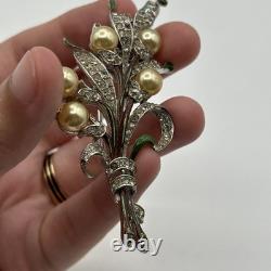 Trifari Alfred Philippe Pave Enamel Leaves Pear Flowers Floral Spray Clip READ