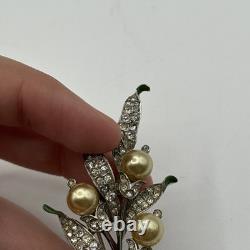 Trifari Alfred Philippe Pave Enamel Leaves Pear Flowers Floral Spray Clip READ