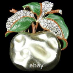 Trifari'Alfred Philippe' Pave Enamel Leaves and Pearl Apple Pin Clip