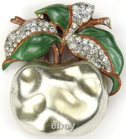 Trifari'Alfred Philippe' Pave Enamel Leaves and Pearl Apple Pin Clip