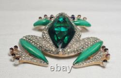 Trifari'Alfred Philippe' Pave Enamel Ruby Cabochons Emerald Tree Frog Pin Clip