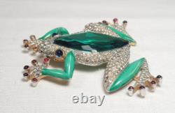 Trifari'Alfred Philippe' Pave Enamel Ruby Cabochons Emerald Tree Frog Pin Clip