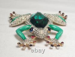 Trifari'Alfred Philippe' Pave Enamel Ruby Cabochons Emerald Tree Frog Pin Clip