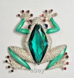 Trifari'Alfred Philippe' Pave Enamel Ruby Cabochons Emerald Tree Frog Pin Clip