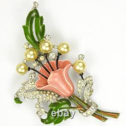 Trifari'Alfred Philippe' Pave Enamel and Pearls Lily Pin Clip