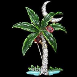 Trifari'Alfred Philippe' Pave Enamel and Ruby Coconuts Palm Tree and Moon Pin