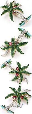 Trifari'Alfred Philippe' Pave Enamel and Ruby Coconuts Palm Tree and Moon Pin