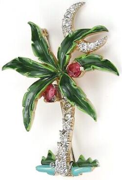 Trifari'Alfred Philippe' Pave Enamel and Ruby Coconuts Palm Tree and Moon Pin