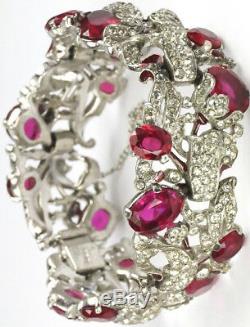 Trifari'Alfred Philippe' Pave Enamel and Ruby Floral Bell Flower Bracelet