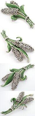 Trifari'Alfred Philippe' Pave Flowers and Enamel Leaves Double Hyacinth Pin