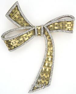 Trifari Alfred Philippe Pave & Gold Basketweave Giant Bowknot or Bow Pin