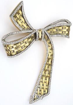 Trifari Alfred Philippe Pave & Gold Basketweave Giant Bowknot or Bow Pin