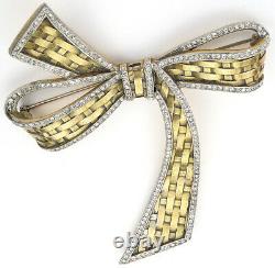 Trifari Alfred Philippe Pave & Gold Basketweave Giant Bowknot or Bow Pin