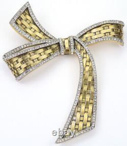 Trifari Alfred Philippe Pave & Gold Basketweave Giant Bowknot or Bow Pin