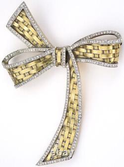 Trifari Alfred Philippe Pave & Gold Basketweave Giant Bowknot or Bow Pin