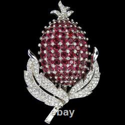 Trifari'Alfred Philippe' Pave Leaves and Open Set Rubies Red Pineapple Pin