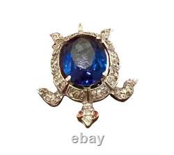 Trifari Alfred Philippe Pave & Sapphire Blue Belly Turtle Pin Sterling Silver