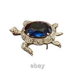 Trifari Alfred Philippe Pave & Sapphire Blue Belly Turtle Pin/Sterling Silver