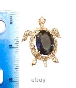 Trifari Alfred Philippe Pave & Sapphire Blue Belly Turtle Pin Sterling Silver