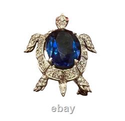 Trifari Alfred Philippe Pave & Sapphire Blue Belly Turtle Pin Sterling Silver