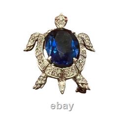 Trifari Alfred Philippe Pave & Sapphire Blue Belly Turtle Pin/Sterling Silver