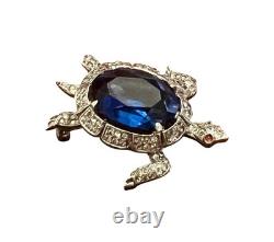 Trifari Alfred Philippe Pave & Sapphire Blue Belly Turtle Pin/Sterling Silver