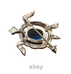 Trifari Alfred Philippe Pave & Sapphire Blue Belly Turtle Pin Sterling Silver