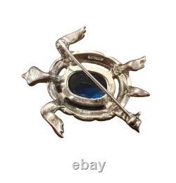 Trifari Alfred Philippe Pave & Sapphire Blue Belly Turtle Pin/Sterling Silver