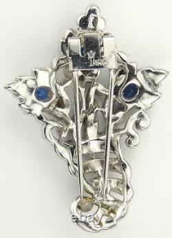 Trifari Alfred Philippe Pave Sapphire Blue Enamel Cornucopia 3 Flowers Pin Clip