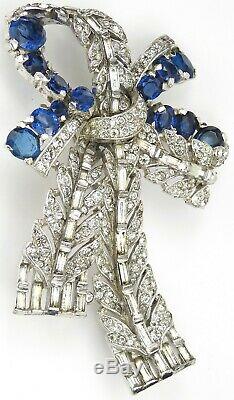 Trifari'Alfred Philippe' Pave Sapphires and Diamante Baguettes Bowknot Pin Clip