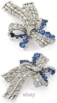 Trifari'Alfred Philippe' Pave Sapphires and Diamante Baguettes Bowknot Pin Clip