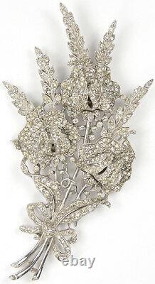 Trifari'Alfred Philippe' Pave Triple Floral Spray with Bow Pin Clip