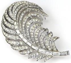 Trifari'Alfred Philippe' Pave and Baguettes Curling Feather Leaf Pin