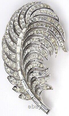 Trifari'Alfred Philippe' Pave and Baguettes Curling Feather Leaf Pin