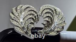 Trifari'Alfred Philippe' Pave and Baguettes Swirl Plume Feather Clip On Earring