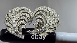 Trifari'Alfred Philippe' Pave and Baguettes Swirl Plume Feather Clip On Earring