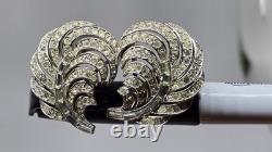 Trifari'Alfred Philippe' Pave and Baguettes Swirl Plume Feather Clip On Earring
