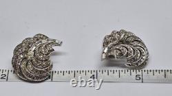 Trifari'Alfred Philippe' Pave and Baguettes Swirl Plume Feather Clip On Earring
