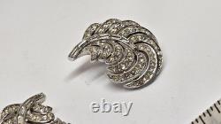 Trifari'Alfred Philippe' Pave and Baguettes Swirl Plume Feather Clip On Earring