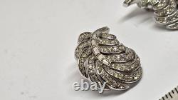 Trifari'Alfred Philippe' Pave and Baguettes Swirl Plume Feather Clip On Earring