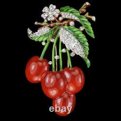 Trifari'Alfred Philippe' Pave and Enamel 1941 Patent Cherries Pin Clip