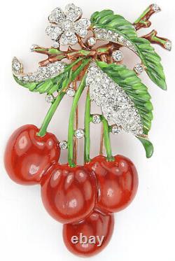 Trifari'Alfred Philippe' Pave and Enamel 1941 Patent Cherries Pin Clip