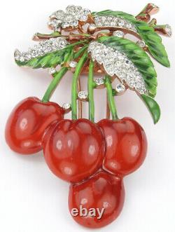 Trifari'Alfred Philippe' Pave and Enamel 1941 Patent Cherries Pin Clip