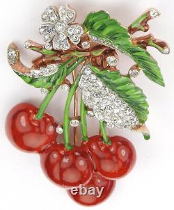 Trifari'Alfred Philippe' Pave and Enamel 1941 Patent Cherries Pin Clip