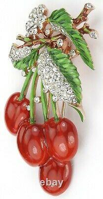 Trifari'Alfred Philippe' Pave and Enamel 1941 Patent Cherries Pin Clip