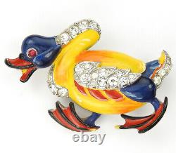 Trifari'Alfred Philippe' Pave and Enamel Angry Duck Bird Pin