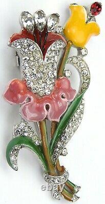 Trifari'Alfred Philippe' Pave and Enamel Bellflower and Lily Floral Spray Pin C