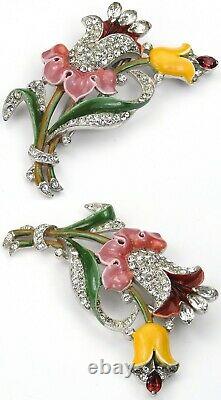 Trifari'Alfred Philippe' Pave and Enamel Bellflower and Lily Floral Spray Pin C